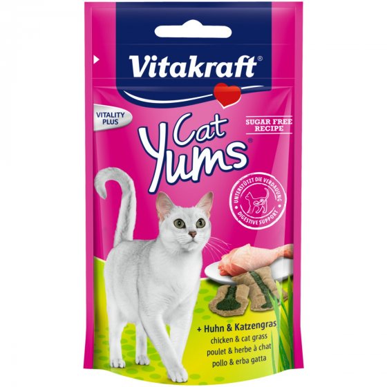 Katzensnack Cat Yums, Huhn & Katzengras - 9 x 40g