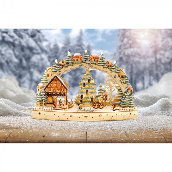 LED Schwibbogen Winterdorf mit Zapfen 