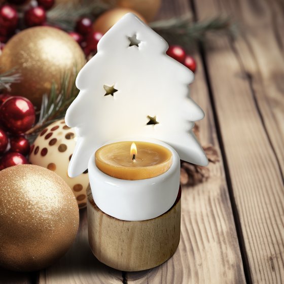 Teelichthalter Weihnachtsbaum Porzellan