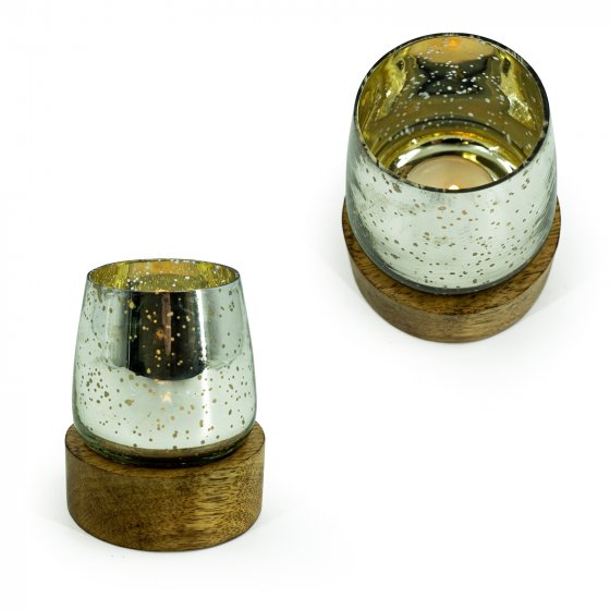 Teelichthalter auf Mangoholzschale