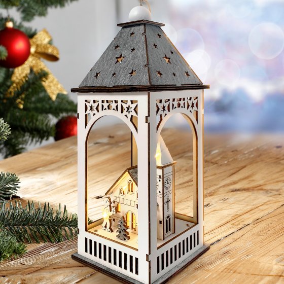 LED Weihnachtslaterne mit Kirche