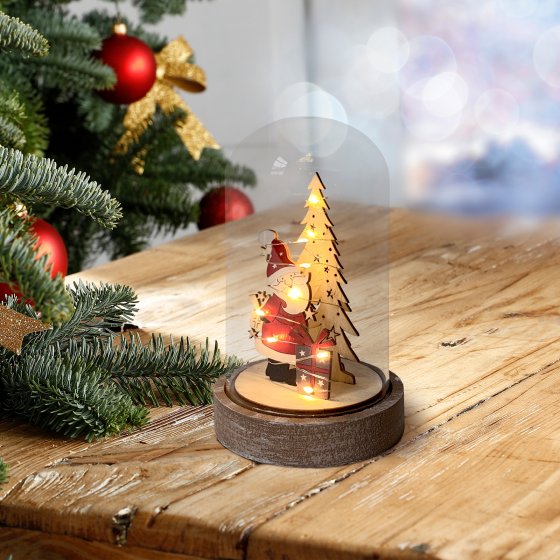 LED Weihnachtsdeko Weihnachtsmann mit Glaskuppel 