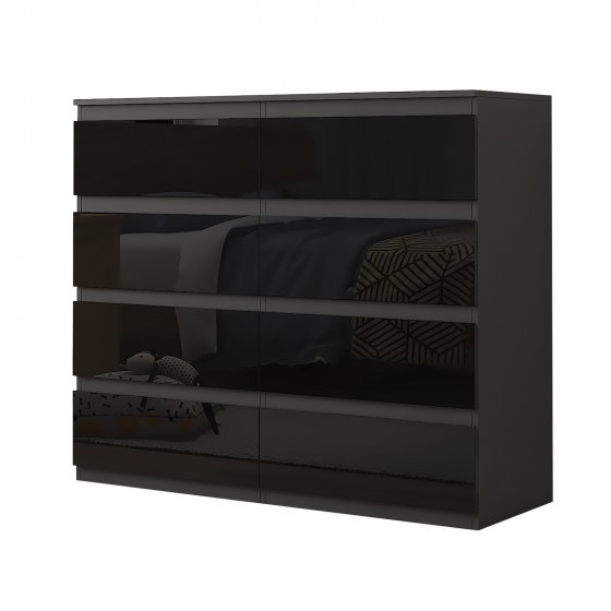 Sideboard Kenji 8 Schubladen Hochglanz Schwarz 