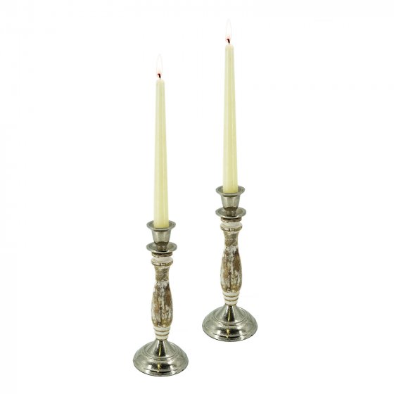 Kerzenständer 2er Set Metall/Mangoholz 