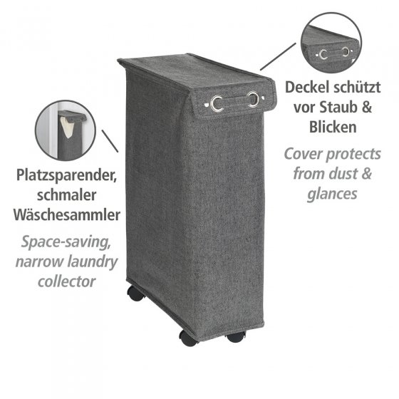 Wäschesammler Mod. Corno Prime Schwarz/Weiß, Wäschekorb, 43 l, mit Deckel 