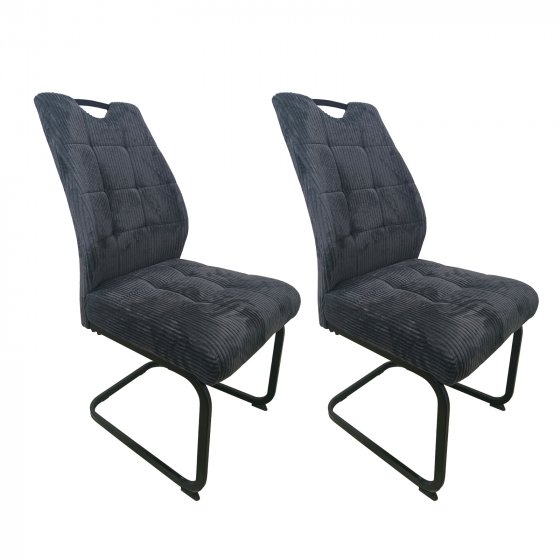 Modernes 2er Set Schwingstühle Dunkelgrau mit trendigem Cord-Bezug 