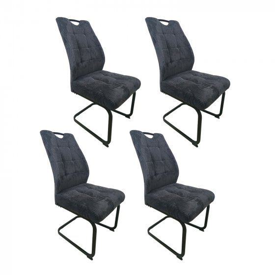 Modernes 4er Set Schwingstühle Dunkelgrau mit trendigem Cord-Bezug 