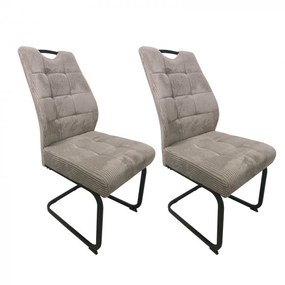Modernes 2er Set Schwingstühle Taupe mit trendigem Cord-Bezug 