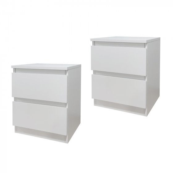Nachtkommode 2er Set Weiß mit 2 grifflosen Schubladen 