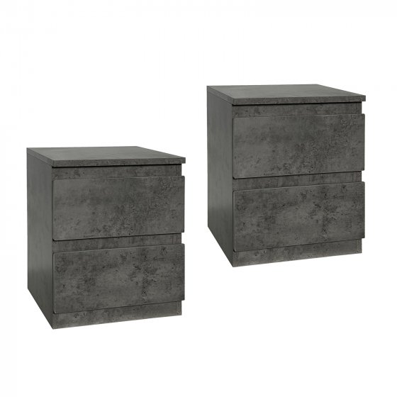 Nachtkommode 2er Set Beton mit 2 grifflosen Schubladen 
