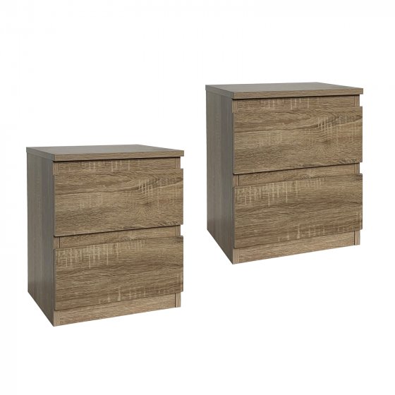 Nachtkommode 2er Set Sonoma mit 2 grifflosen Schubladen 