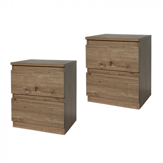 Nachtkommode 2er Set Artisaneiche mit 2 grifflosen Schubladen 