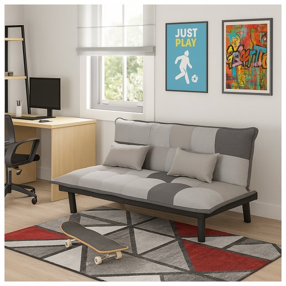 Couch Karo mit Schlaffunktion Grau 