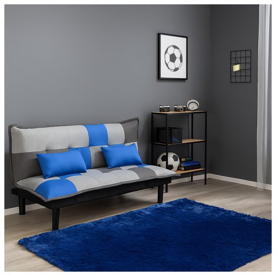 Couch Karo mit Schlaffunktion Blau 