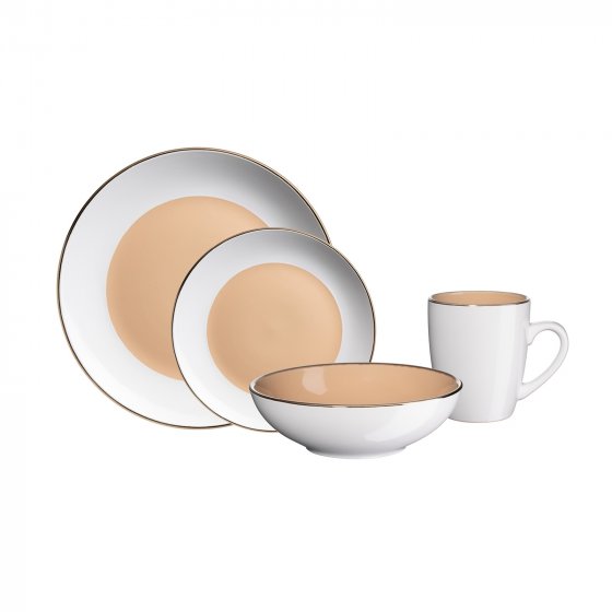 Kombiservice 16-teilig Metallicrand Cremeweiß Hellbraun 