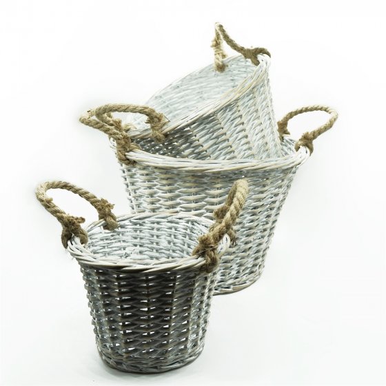 3er Set Pflanzkörbe aus Weide mit Juteseil rustikale Deko 