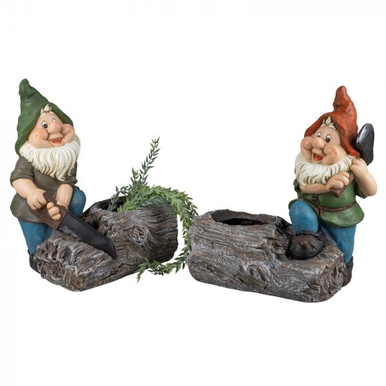 Gartenfigur Zwerg mit Pflanztopf 2er Set 