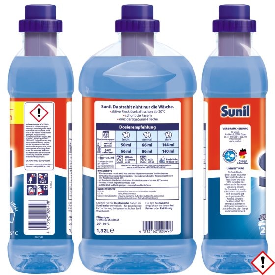 Sunil aktiv Vollwaschmittel mit Anti Grauschleier Effekt 20WL 1320ml 