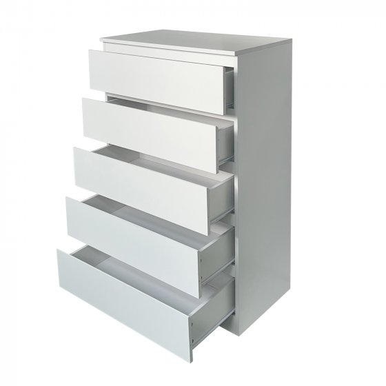 Kommode in weiß mit 5 grifflosen Schubladen Modernes Design und viel Stauraum 