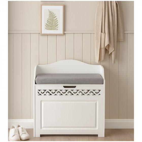 Sitzbank mit Stauraum und Polster Weiß mit Ornament-Design 