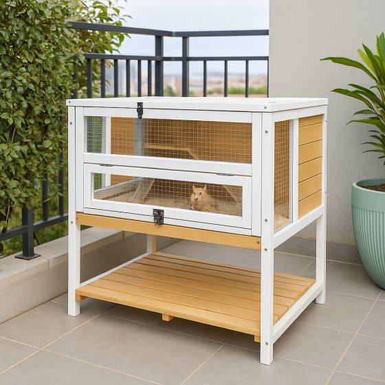 Erhöhter Kleintierkäfig aus Holz Nagerkäfig für Kaninchen, Meerschweinchen und Co. 