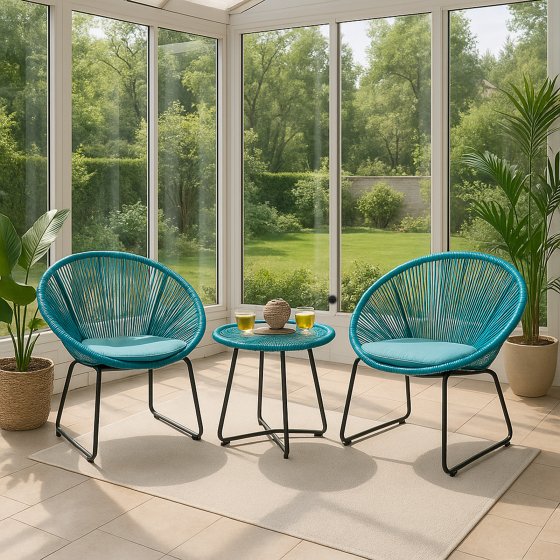 Modernes Terrassenmöbel Set mit 2 Sesseln und Tisch 