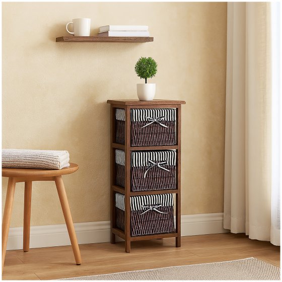 Praktisches Regal aus Paulowniaholz mit 3 Körben vielseitige Aufbewahrungslösung 