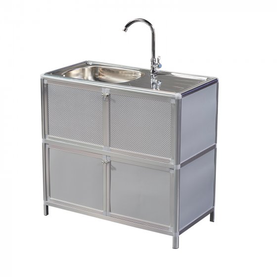 Spüle mit Abtropfläche und Unterschrank für Outdoorküche Silber 