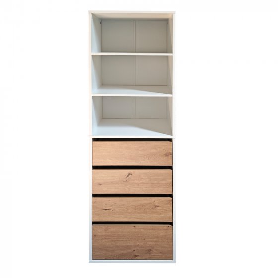 Schrank mit 4 Schubladen und 3 offenen Fächern Weiß/Artisaneiche 