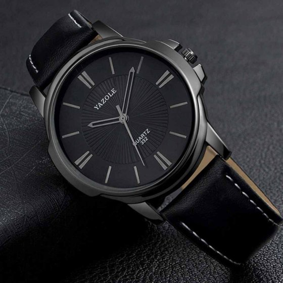 Herrenuhr m. Lederarmband schwarz Schwarz