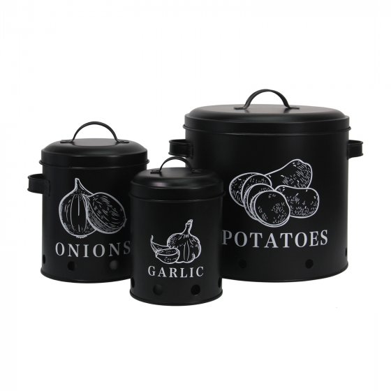 Vorratsdosen für Kartoffeln, Zwiebeln, Knoblauch 3er-Set Landhaus 