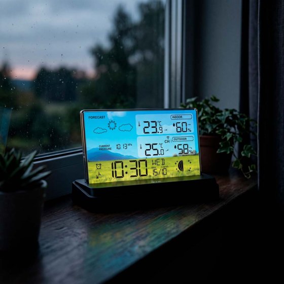 Rahmenlose Funk-Wetterstation mit Farbdisplay 