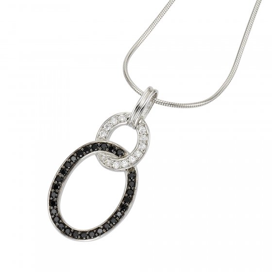 Halskette Silber 925 rhodiniert 42+5cm mit Zirkonia-Steinen weiß und schwarz 