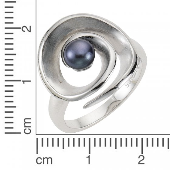 Ring Silber 925 rhodiniert mit schwarzer Perle 