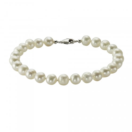 Armband Silber 925 rhodiniert mit weißen Perlen 6mm 