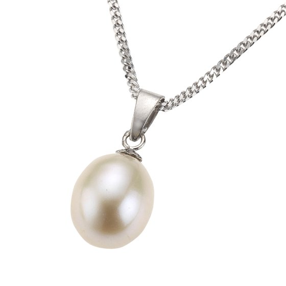 Halskette 925 Sterling Silber Perle weiß 
