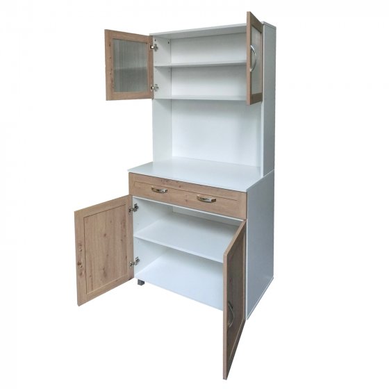 Küchenbuffet mit Glasteil Weiß Artisaneiche Blanca