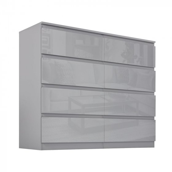 Sideboard Kenji 8 Schubladen Hochglanz Grau