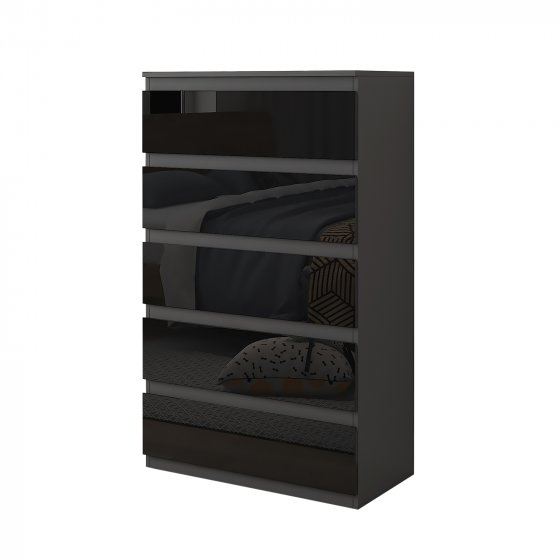 Sideboard Kenji 5 Schubladen Hochglanz Schwarz 