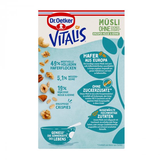Oetker Vitalis ohne Zuckerzusatz Knusper Nüsse und Kerne 400g