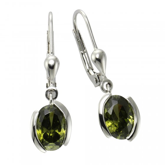 Ohrringe Silber 925 mit Zirkonia-Steinen olivefarben 26mm lang 