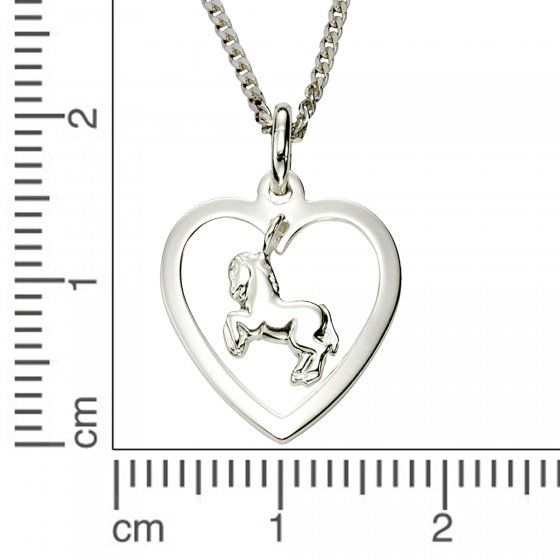 Halskette Silber 925 mit Herz und Pferde-Anhänger 45cm lang 