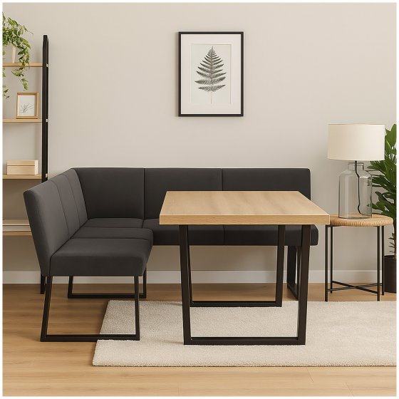 Esszimmerbank 192 x 152 cm Vemal kurzer Schenkel rechts Schwarz