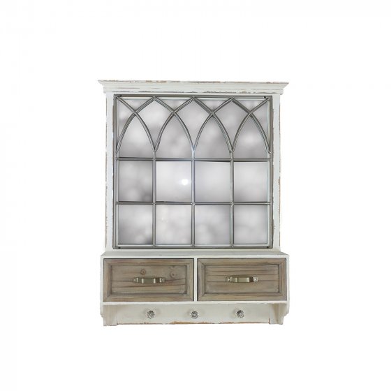 Wandspiegel mit Schubladen, Ablage und Haken Shabby Chic im Landhausstil 