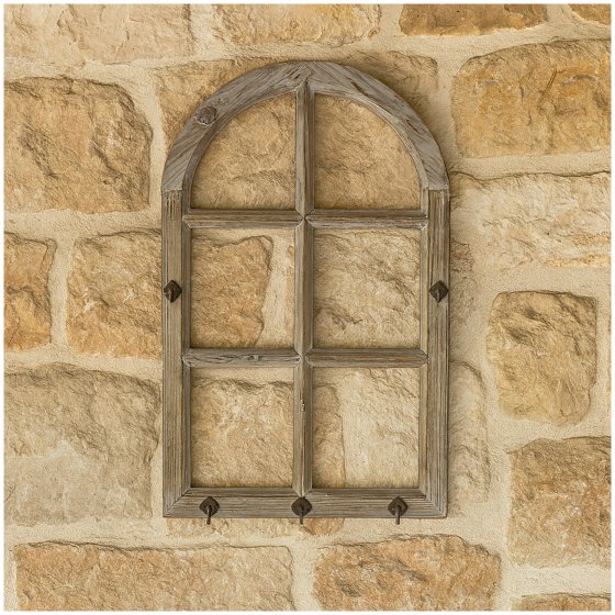 Rustikale Wandgarderobe im Fensterdesign mit Haken 