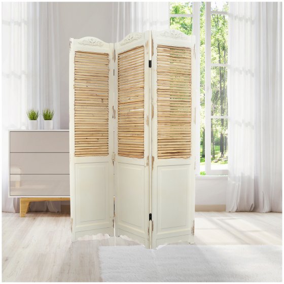 Paravent 3-teilig im Shabby Chic Raumteiler im Landhausstil mit Lamellen 
