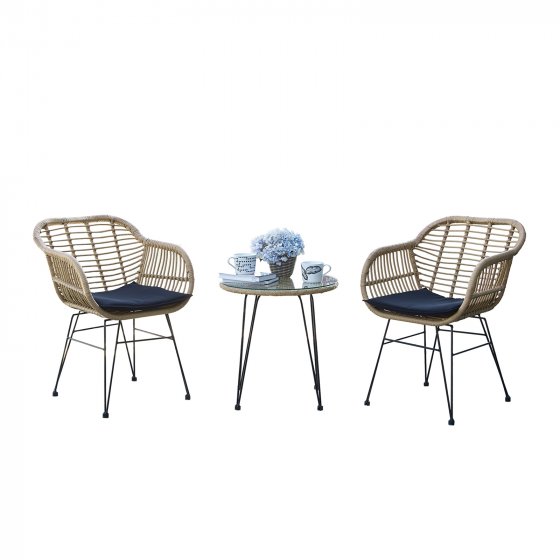 Balkonmöbel Set 3-teilig Rattan Optik mit Tisch und 2 Stühlen