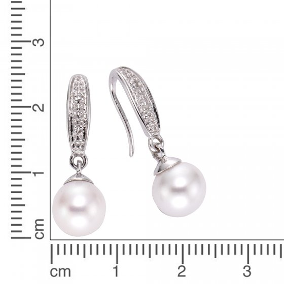 Ohrringe Gold 333 mit weißen Perlen und Diamanten 0,01ct. 