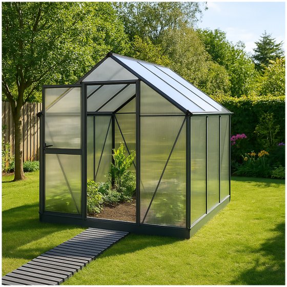 Gartenweg 390 cm Holzbohlenoptik Grau