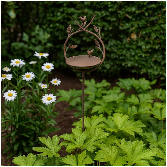Vogeltränke mit Stab Metall Höhe 123 cm dekorative Gartendeko